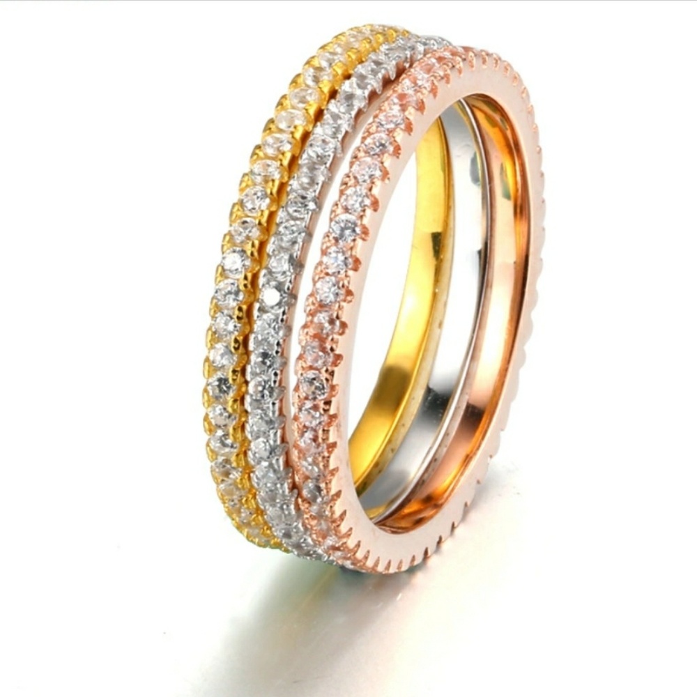 3 PC Tri Color 925 sterling  silver Pave